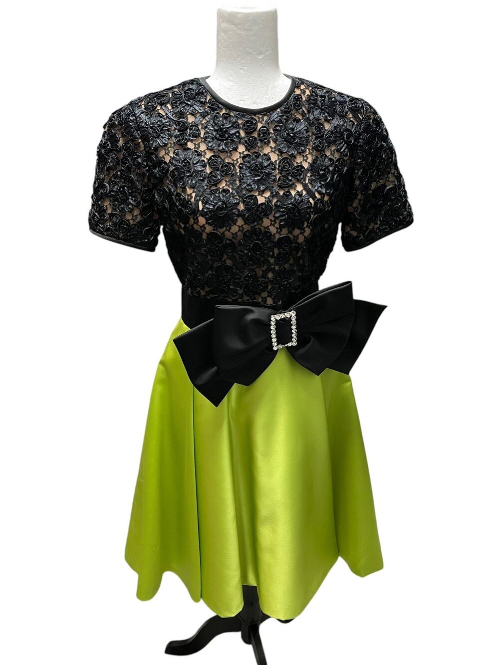 Rickie Freeman Teri Jon Nites Dress 80's Cocktail Short Sleeve Lace Satin Size 8
